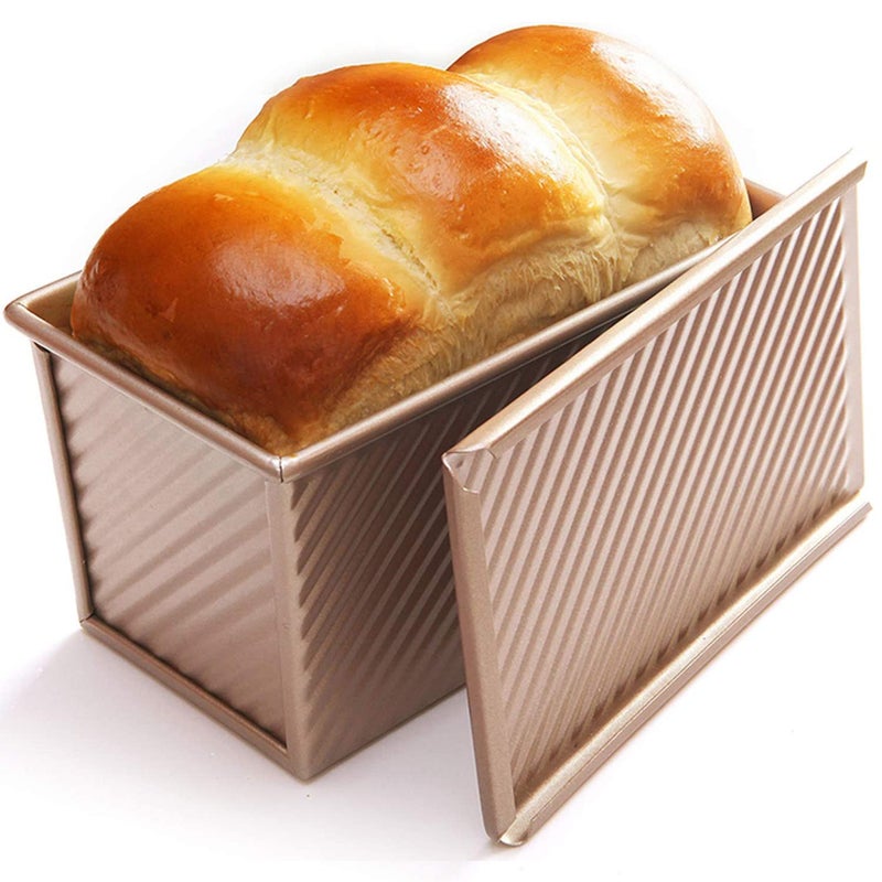 CHEFMADE Pullman Loaf Pan with Lid, 1Lb Dough Capacity Non-Stick Rectangle Corrugated Bread Pan Bakeware, Toast Mold with Cover for Oven Baking Cakes, Breads and Meatloaf (Champagne Gold) - Image 1